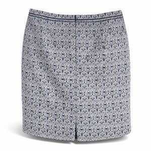 Tory Burch Heidi Pencil Skirt Size 12 Navy Blue Ivory Jacquard Knee Length